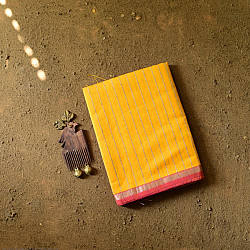 Pavitra . पवित्रा | Zari Stripes Maheshwari Silk Saree ~ Yellow