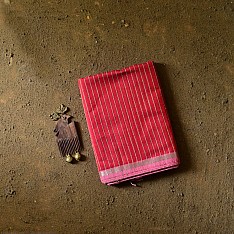 Pavitra . पवित्रा | Handloom Maheshwari Saree ~ Red With Pink Pallu