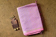 Pavitra . पवित्रा | Handloom Maheshwari Silk Saree With Zari Stripe - Pink & Purple