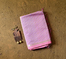 Pavitra . पवित्रा | Handloom Maheshwari Silk Saree With Zari Stripe - Pink & Purple