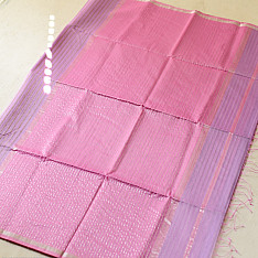 Pavitra . पवित्रा | Handloom Maheshwari Silk Saree With Zari Stripe - Pink & Purple