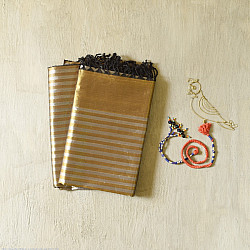 Rekha | Maheshwari Handloom Dress Material (Top & Dupatta) - Golden & Silver