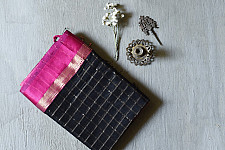 Pavitra . पवित्रा | Handloom Maheshwari Silk Black Zari Checks Saree