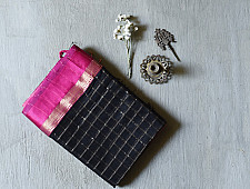 Pavitra . पवित्रा | Handloom Maheshwari Silk Black Zari Checks Saree