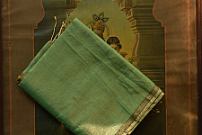 Colors of Devotion | Maheshwari Silk - Golden Zri And Tissue Green Saree  