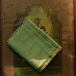 Colors of Devotion | Maheshwari Silk - Golden Zri And Tissue Green Saree  