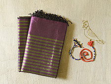 Rekha | Maheshwari - Zari Stripes Dress Material (Top & Dupatta) - Purple & Green