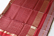 Pavitra . पवित्रा | Handloom Maheshwari Saree / Red with golden Zari Checks