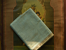 Colors of Devotion | Maheshwari Silk - Golden Zri And Tissue Saree - Greenish Blue