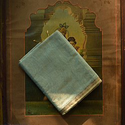 Colors of Devotion | Maheshwari Silk - Golden Zri And Tissue Saree - Greenish Blue