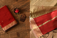 Pavitra . पवित्रा | Handwoven Maheshwari Red Saree With Golden Pallu 