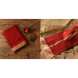 Pavitra . पवित्रा | Handwoven Maheshwari Red Saree With Golden Pallu 
