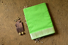 Pavitra . पवित्रा | Silver Zari Border Maheshwari Saree ~ Green