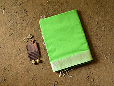 Pavitra . पवित्रा | Silver Zari Border Maheshwari Saree ~ Green