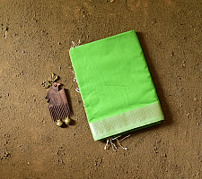Pavitra . पवित्रा | Silver Zari Border Maheshwari Saree ~ Green