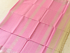 Pavitra . पवित्रा | Silver Zari Maheshwari Silk Saree ~ Beige saree with Light Pink Pallu