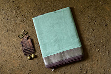 Pavitra . पवित्रा | Zari Border Maheshwari Silk Pistachio Green Handloom Saree