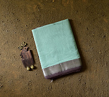 Pavitra . पवित्रा | Zari Border Maheshwari Silk Pistachio Green Handloom Saree