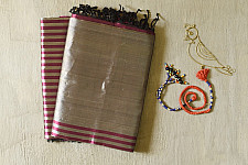 Rekha | Maheshwari Silk Dress Material (Top & Dupatta) - Rani Pink & Silver