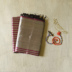 Rekha | Maheshwari Silk Dress Material (Top & Dupatta) - Rani Pink & Silver