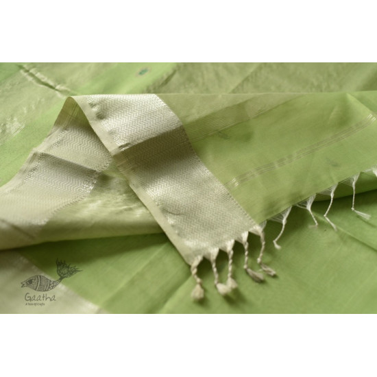 buy Handwoven Maheshwari Saree With All Over Butta - Light Green