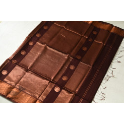 Pavitra . पवित्रा | Handwoven Maheshwari Copper Zari Saree All Over Butta  - Brown