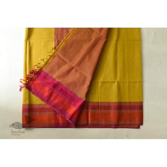 buy Handwoven Maheshwari Silk Saree With Resham Border and Kosa Pallu