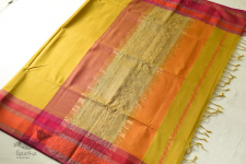 Pavitra . पवित्रा | Handwoven Maheshwari Silk Saree With Resham Border and Kosa Pallu