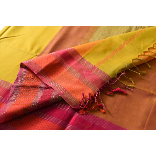 buy Handwoven Maheshwari Silk Saree With Resham Border and Kosa Pallu