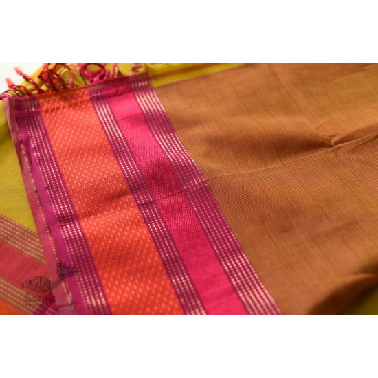 buy Handwoven Maheshwari Silk Saree With Resham Border and Kosa Pallu