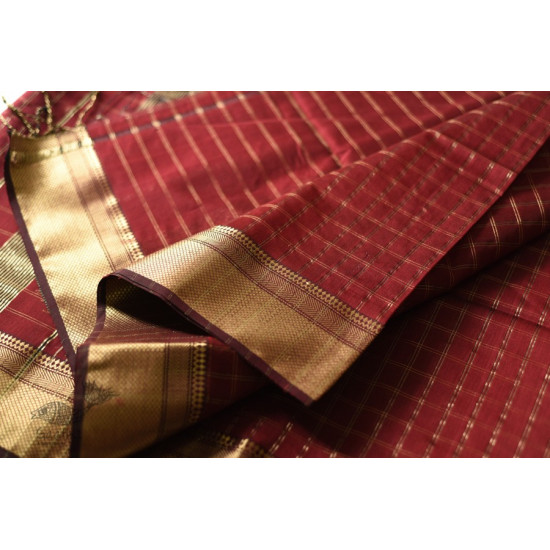 buy  Handwoven Maheshwari Maroon With Golder Border Saree