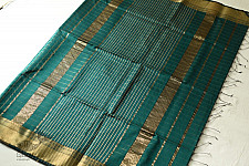 Pavitra . पवित्रा | Handwoven Maheshwari Saree With Zari Checks - Teal