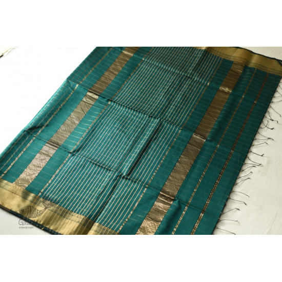 buy  Handwoven Maheshwari Saree With Zari Checks - Teal