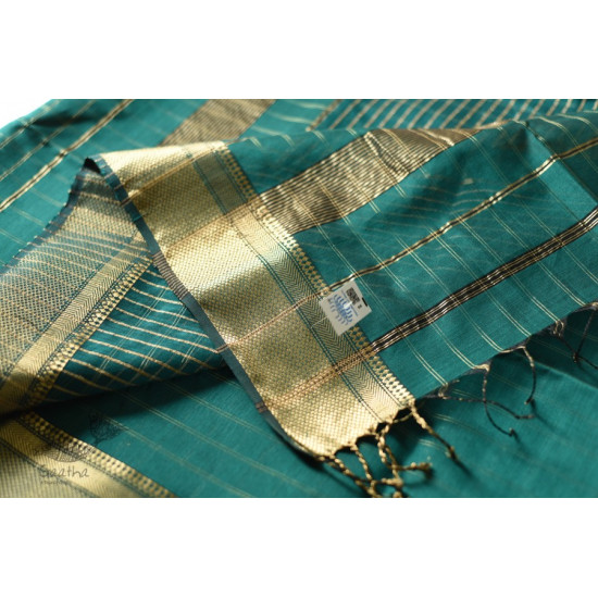 buy  Handwoven Maheshwari Saree With Zari Checks - Teal