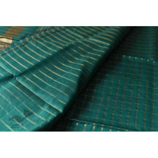 buy  Handwoven Maheshwari Saree With Zari Checks - Teal