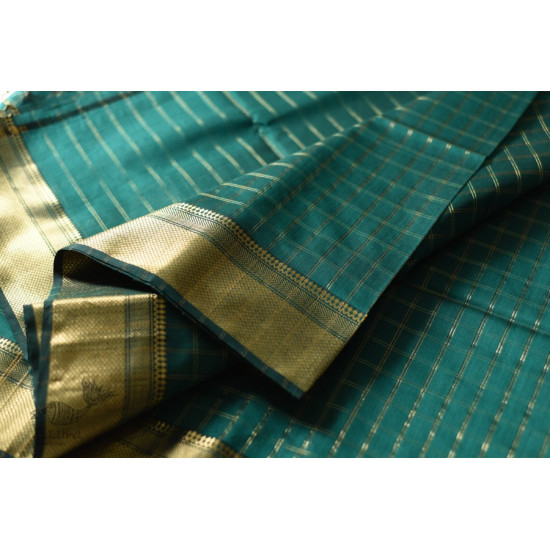 buy  Handwoven Maheshwari Saree With Zari Checks - Teal