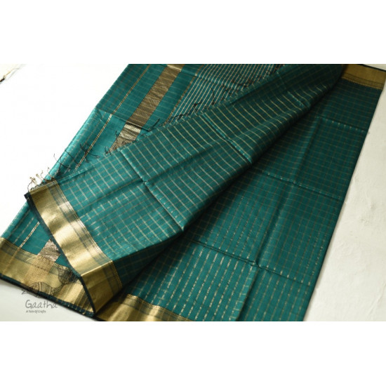 buy  Handwoven Maheshwari Saree With Zari Checks - Teal