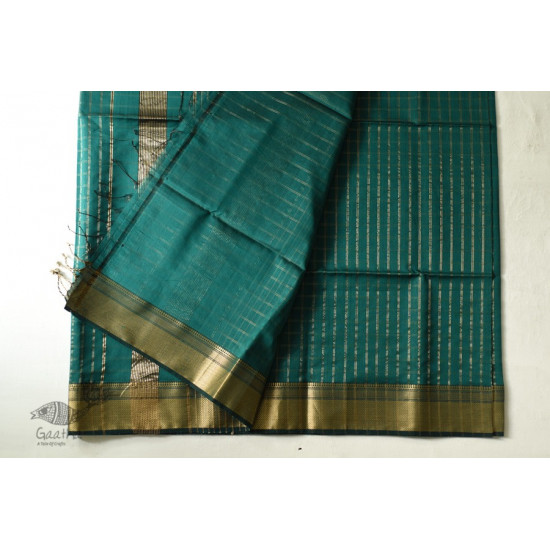 buy  Handwoven Maheshwari Saree With Zari Checks - Teal