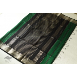 Pavitra . पवित्रा | Handwoven Maheshwari Checks Saree - Green With Black Pallu