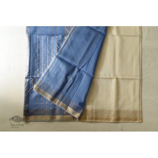 buy Handwoven Maheshwari Saree - Off White & Purple