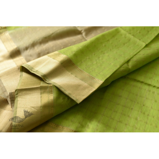 buy Handwoven Maheshwari Checks Saree - Liril Green Color