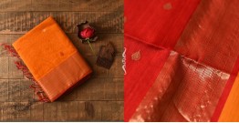 Pavitra . पवित्रा | Handwoven Maheshwari Butta Saree - Yellow With Red Pallu