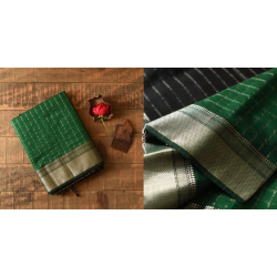 Pavitra . पवित्रा | Handwoven Maheshwari Checks Saree - Green With Black Pallu