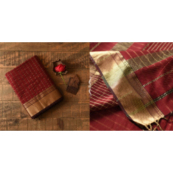 Pavitra . पवित्रा | Handwoven Maheshwari Maroon With Golder Border Saree