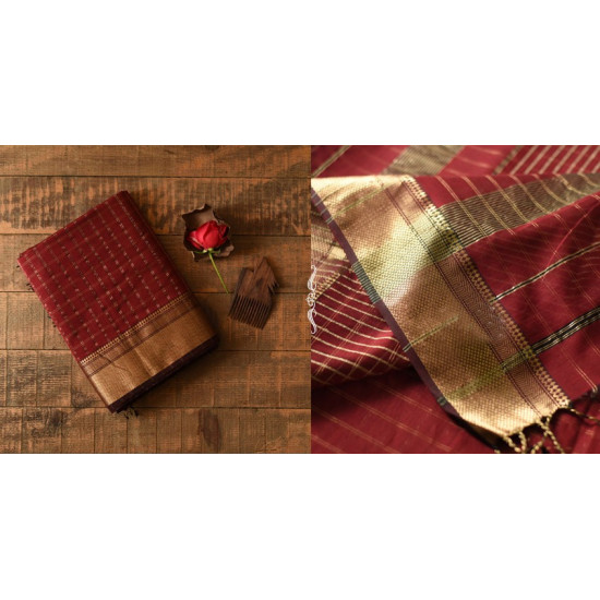 buy  Handwoven Maheshwari Maroon With Golder Border Saree