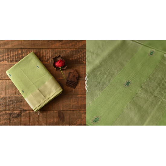 buy Handwoven Maheshwari Saree With All Over Butta - Light Green