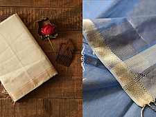 Pavitra . पवित्रा | Handwoven Maheshwari Saree With Resham Border - Off White & Purple