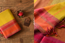 Pavitra . पवित्रा | Handwoven Maheshwari Silk Saree With Resham Border and Kosa Pallu