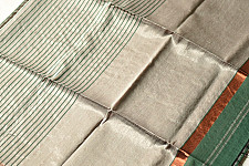 Iris ~ Maheshwari Handloom | Allover Zari Stripe Green Saree