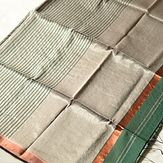 Iris ~ Maheshwari Handloom | Allover Zari Stripe Green Saree